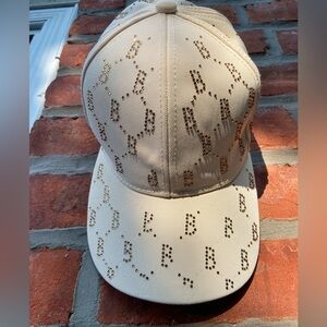 Beige Baseball Cap With Rhinestones.